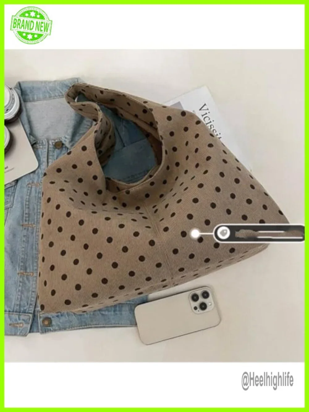 Slouchy Canvas Polka Dot Hobo Bag Women Crossbody Shoulder Tote Work Travel